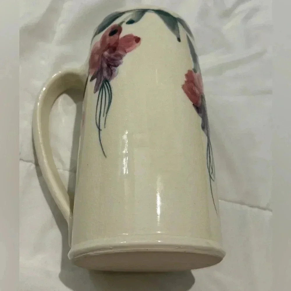 Vintage Handmade Cottagecore Floral Flower Vase 7” Tall Large Handle 90s Unique - Picture 4 of 13